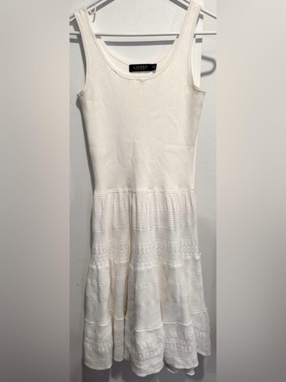 Lauren Ralph Lauren Knit Crochet Dress White cotton ruffle fitted stretch party